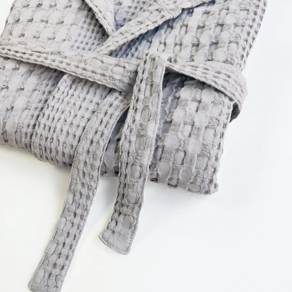 Organic Waffle Cotton Kids Bathrobe Grey